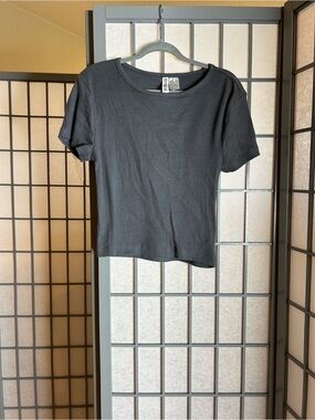 H&M Charcoal Ribbed Short-Sleeve Tee